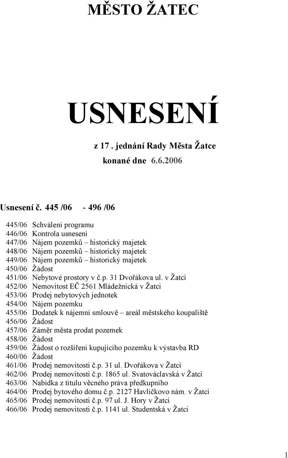 Žádost 451/06 Nebytové prostory v č.p. 31 Dvořákova ul.