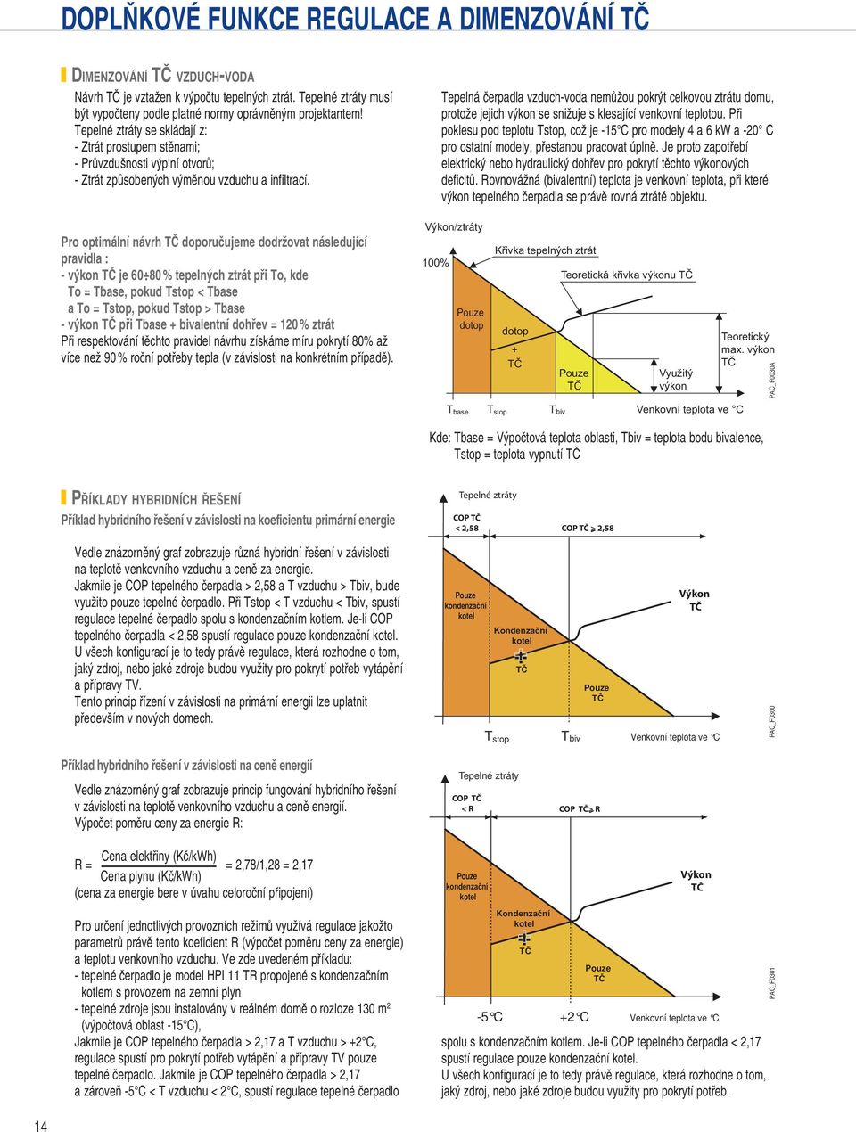Pro optimální návrh TČ doporučujeme dodržovat následující pravidla : - výkon TČ je 60 80 % tepelných ztrát při To, kde To = Tbase, pokud Tstop < Tbase a To = Tstop, pokud Tstop > Tbase - výkon TČ při