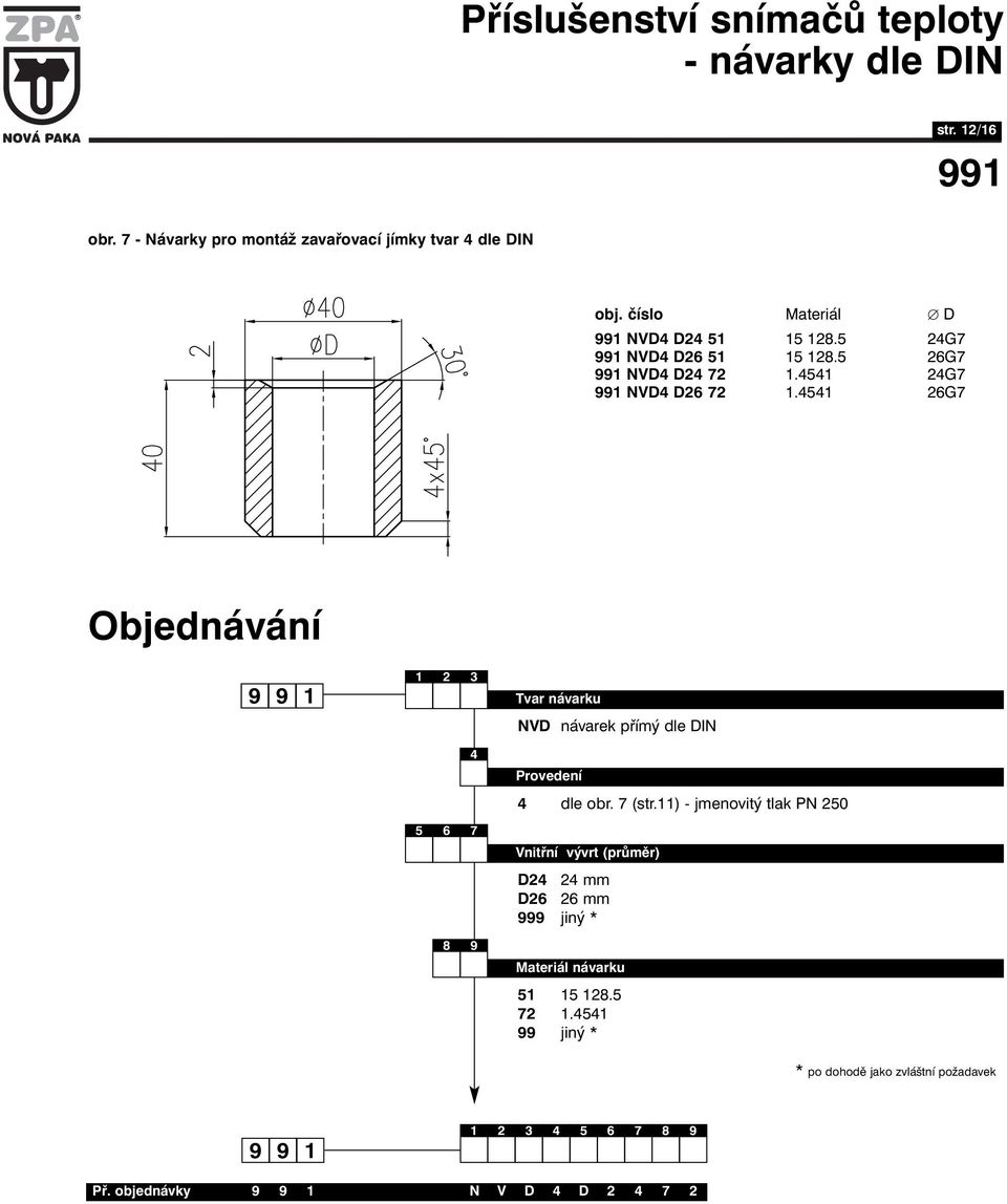 454 6G7 3 Tvar návarku NVD návarek přímý dle DIN 4 Provedení 4 dle obr. 7 (str.