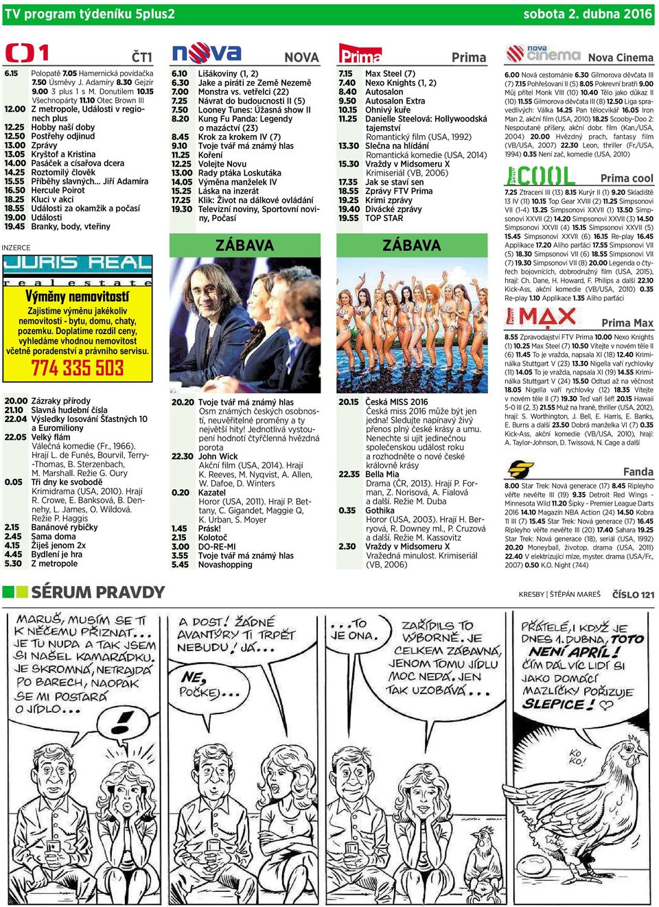 .. Jiří Adamíra 16.50 Hercule Poirot 18.25 Kluci vakci 18.55 Události za okamžik apočasí 19.00 Události 19.45 Branky, body, vteřiny INZERCE 20.00 Zázraky přírody 21.10 Slavná hudební čísla 22.