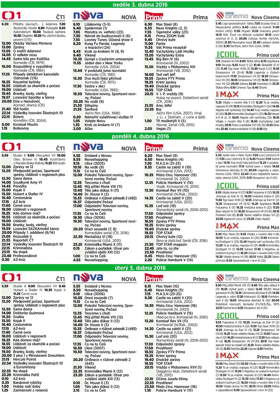 25 Kouzelné bylinky 18.55 Události za okamžik apočasí 19.00 Události 19.45 Branky, body, vteřiny 19.57 Losování Sportky ašance 20.00 Díra uhanušovic Komed. drama (ČR) 21.40 168 hodin 22.