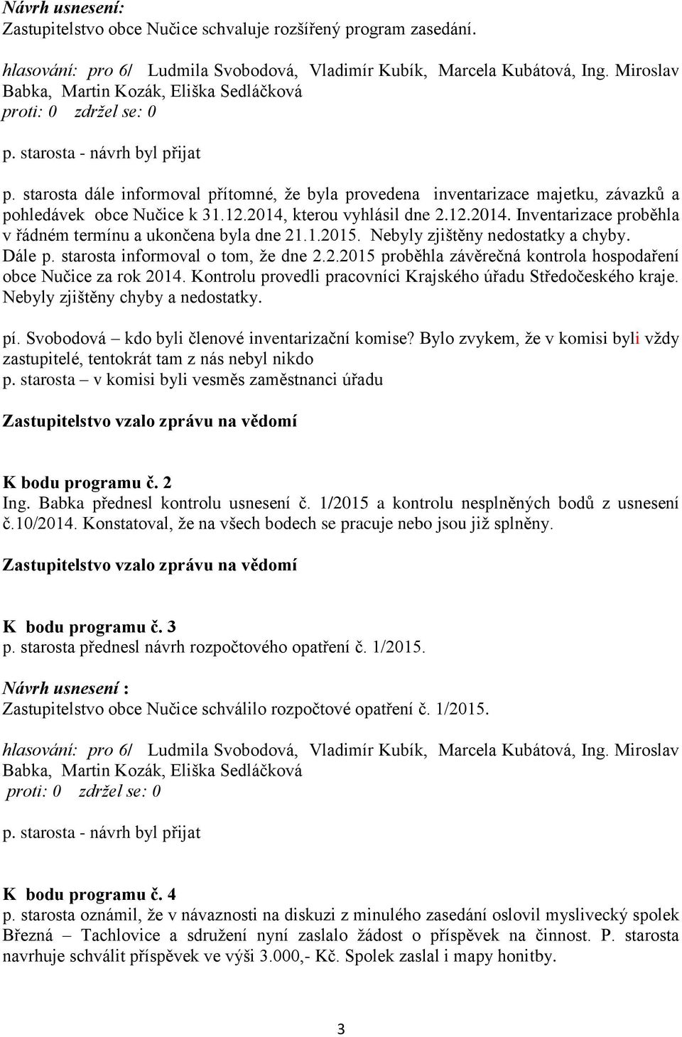 Kontrolu provedli pracovníci Krajského úřadu Středočeského kraje. Nebyly zjištěny chyby a nedostatky. pí. Svobodová kdo byli členové inventarizační komise?