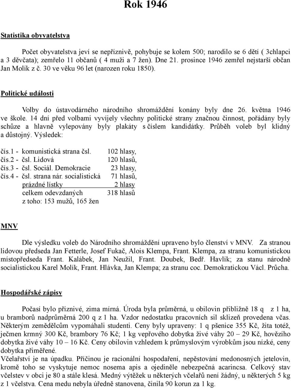 14 dní před volbami vyvíjely všechny politické strany značnou činnost, pořádány byly schůze a hlavně vylepovány byly plakáty s číslem kandidátky. Průběh voleb byl klidný a důstojný. Výsledek: čís.