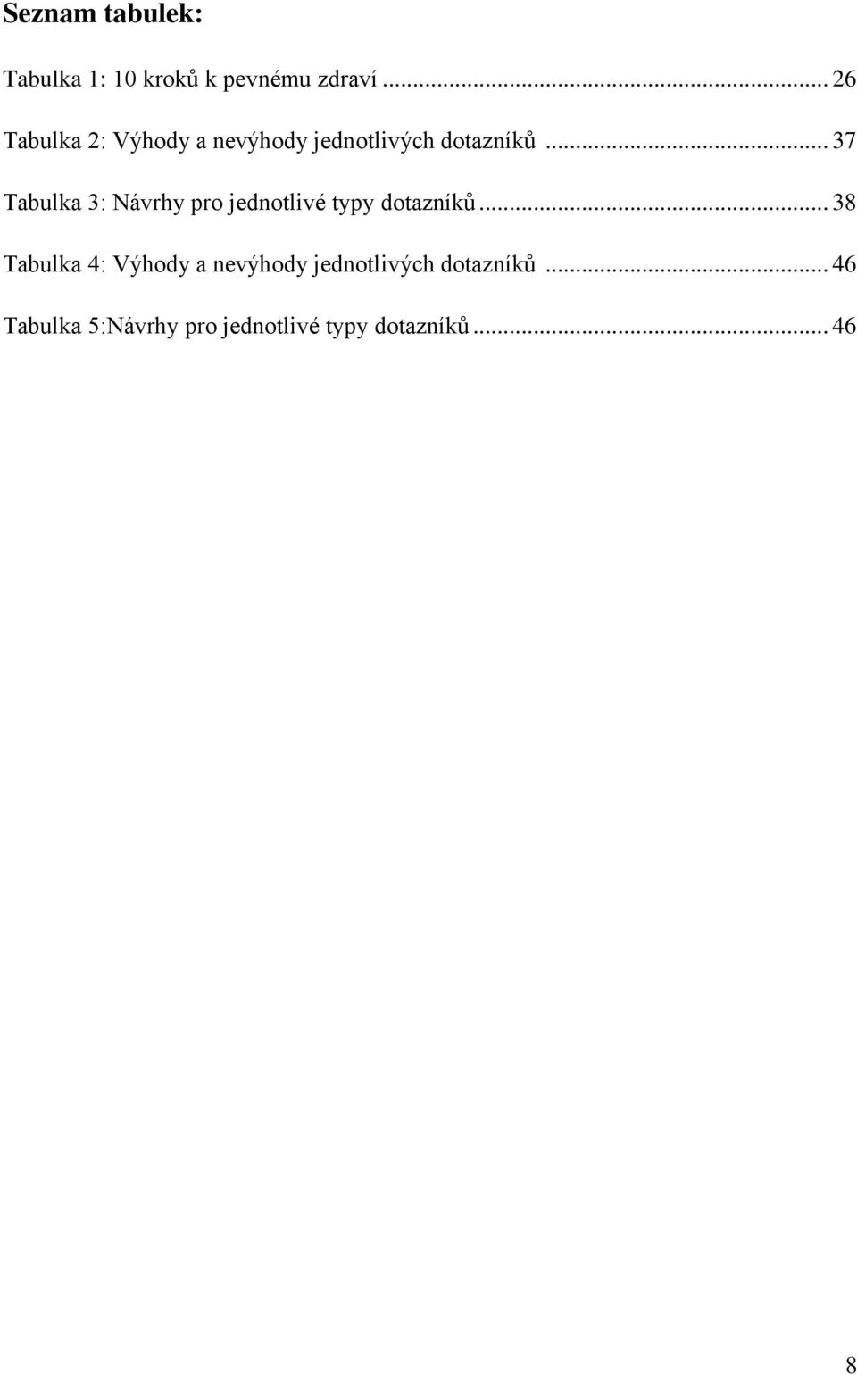 .. 37 Tabulka 3: Návrhy pro jednotlivé typy dotazníků.