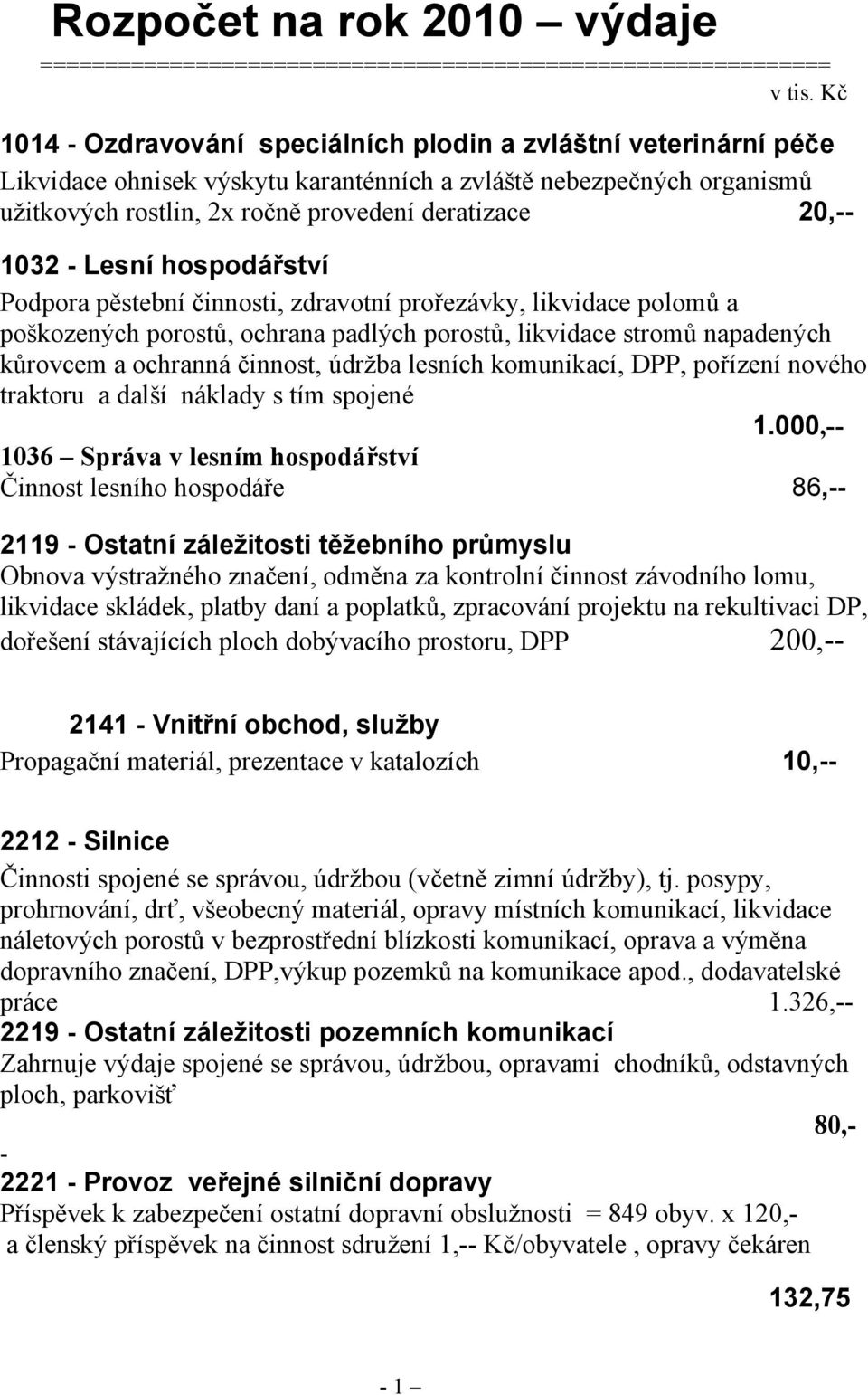 1032 - Lesní hospodářství Podpora pěstební činnosti, zdravotní prořezávky, likvidace polomů a poškozených porostů, ochrana padlých porostů, likvidace stromů napadených kůrovcem a ochranná činnost,