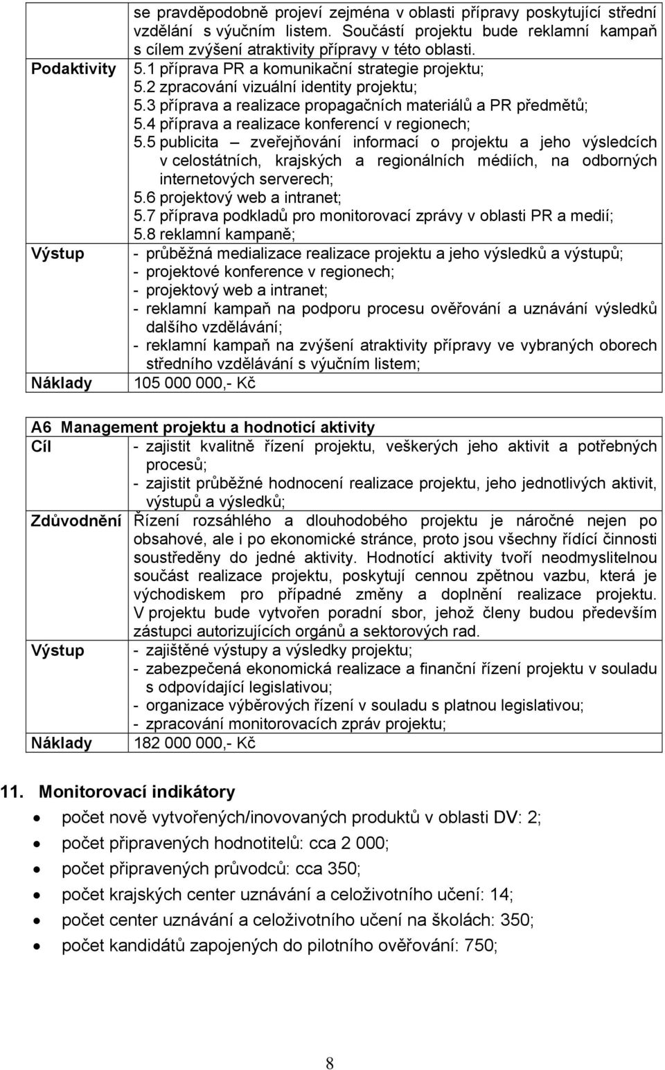 3 příprava a realizace propagačních materiálů a PR předmětů; 5.4 příprava a realizace konferencí v regionech; 5.