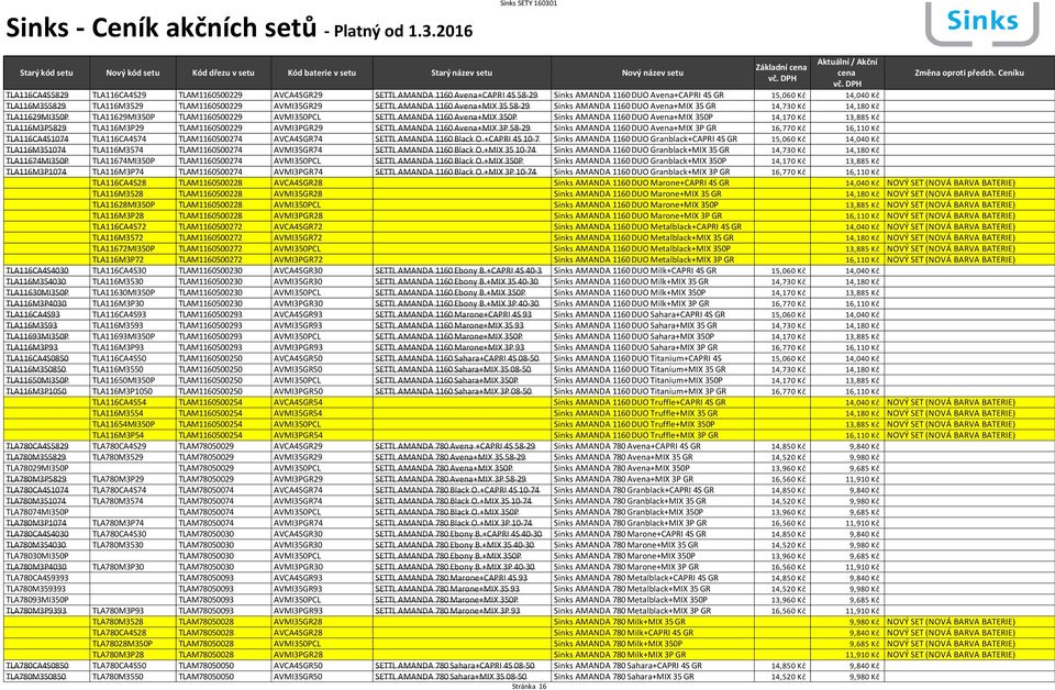 Sinks AMANDA 1160 DUO Avena+MIX 350P 14,170 Kč 13,885 Kč TLA116M3P5829 TLA116M3P29 TLAM1160500229 AVMI3PGR29 SETTL AMANDA 1160 Avena+MIX 3P 58-29 Sinks AMANDA 1160 DUO Avena+MIX 3P GR 16,770 Kč