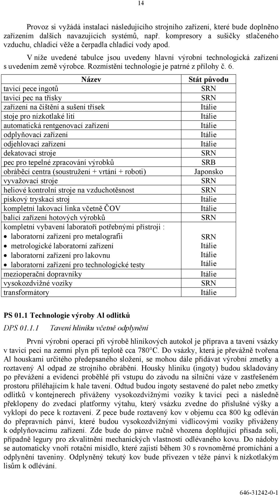 Rozmístění technologie je patrné z přílohy č. 6.