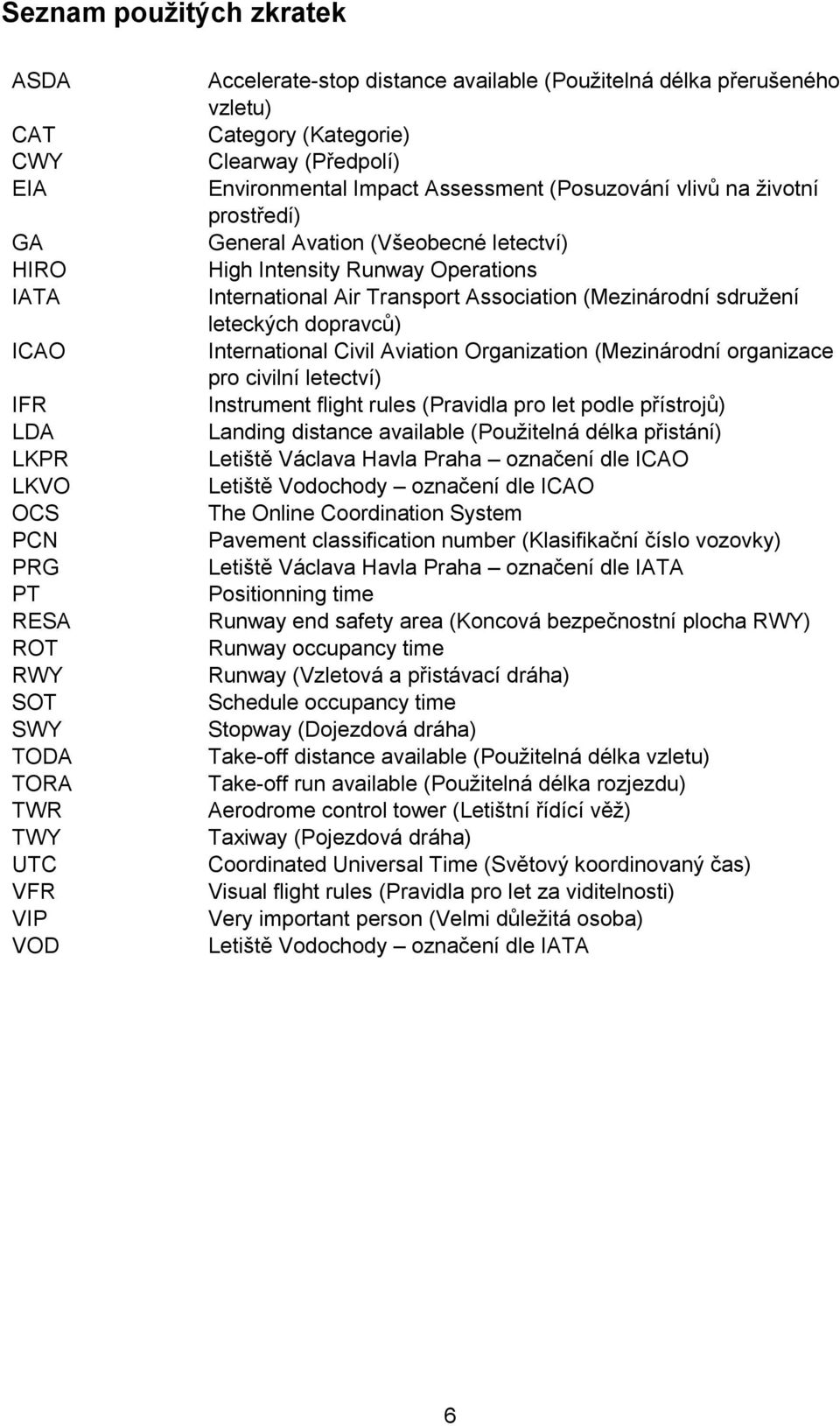 Operations International Air Transport Association (Mezinárodní sdružení leteckých dopravců) International Civil Aviation Organization (Mezinárodní organizace pro civilní letectví) Instrument flight