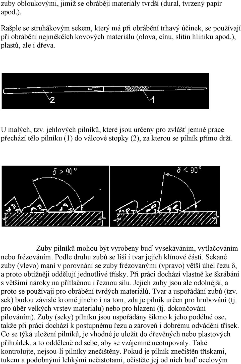 jehlových pilníků, které jsou určeny pro zvlášť jemné práce přechází tělo pilníku (1) do válcové stopky (2), za kterou se pilník přímo drží.