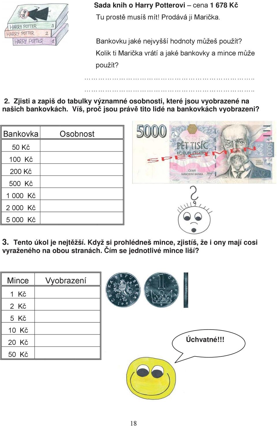 Zjisti a zapiš do tabulky významné osobnosti, které jsou vyobrazené na našich bankovkách. Víš, pro jsou práv tito lidé na bankovkách vyobrazeni?