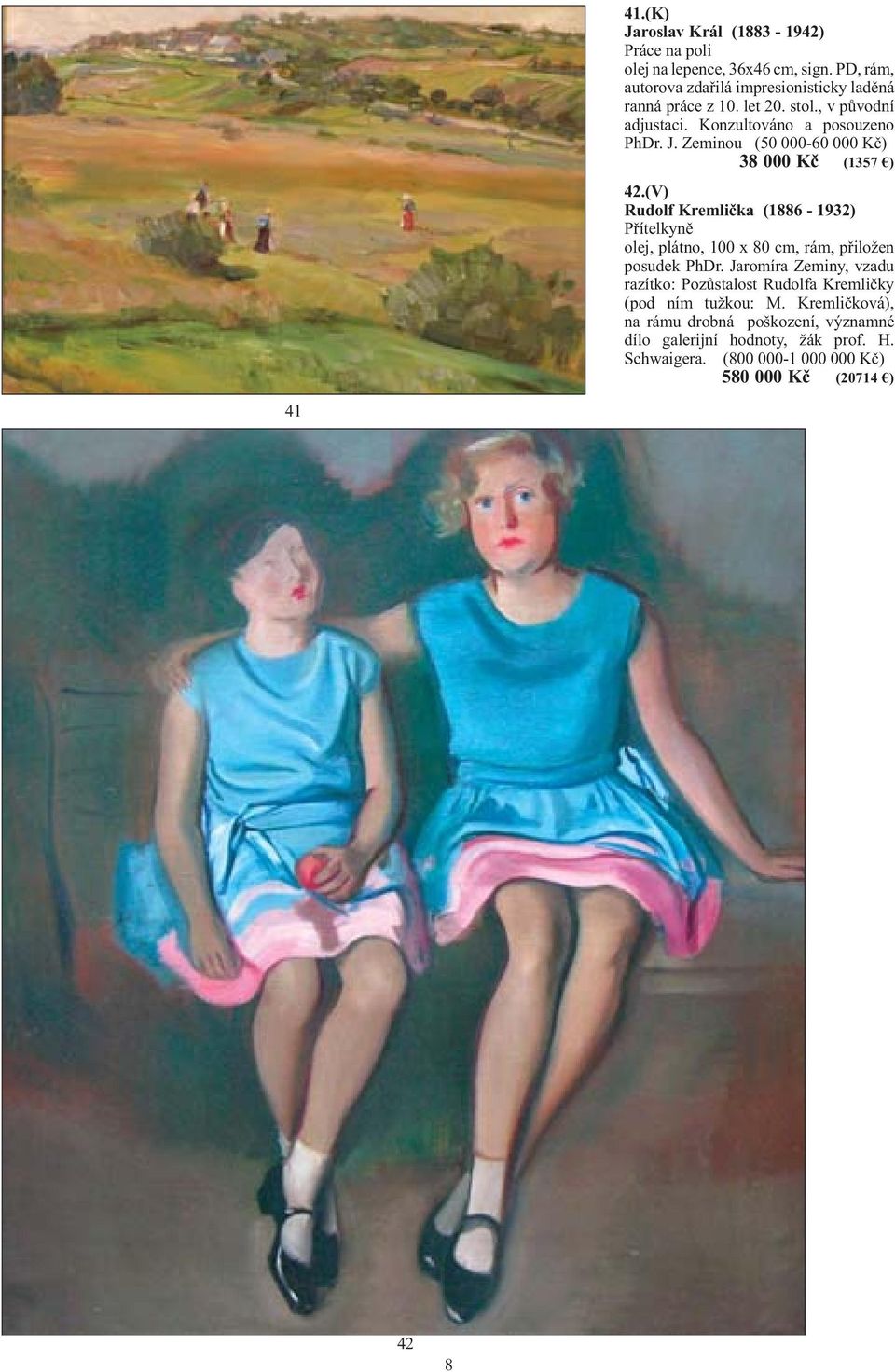 (V) Rudolf Kremlička (1886-1932) Přítelkyně olej, plátno, 100 x 80 cm, rám, přiložen posudek PhDr.