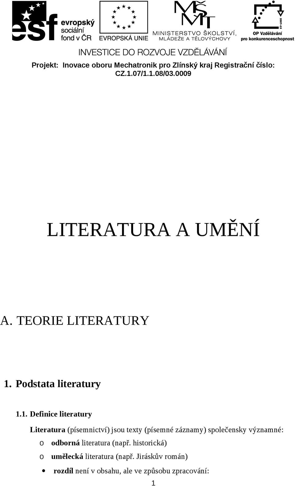 Pdstata literatury 1.