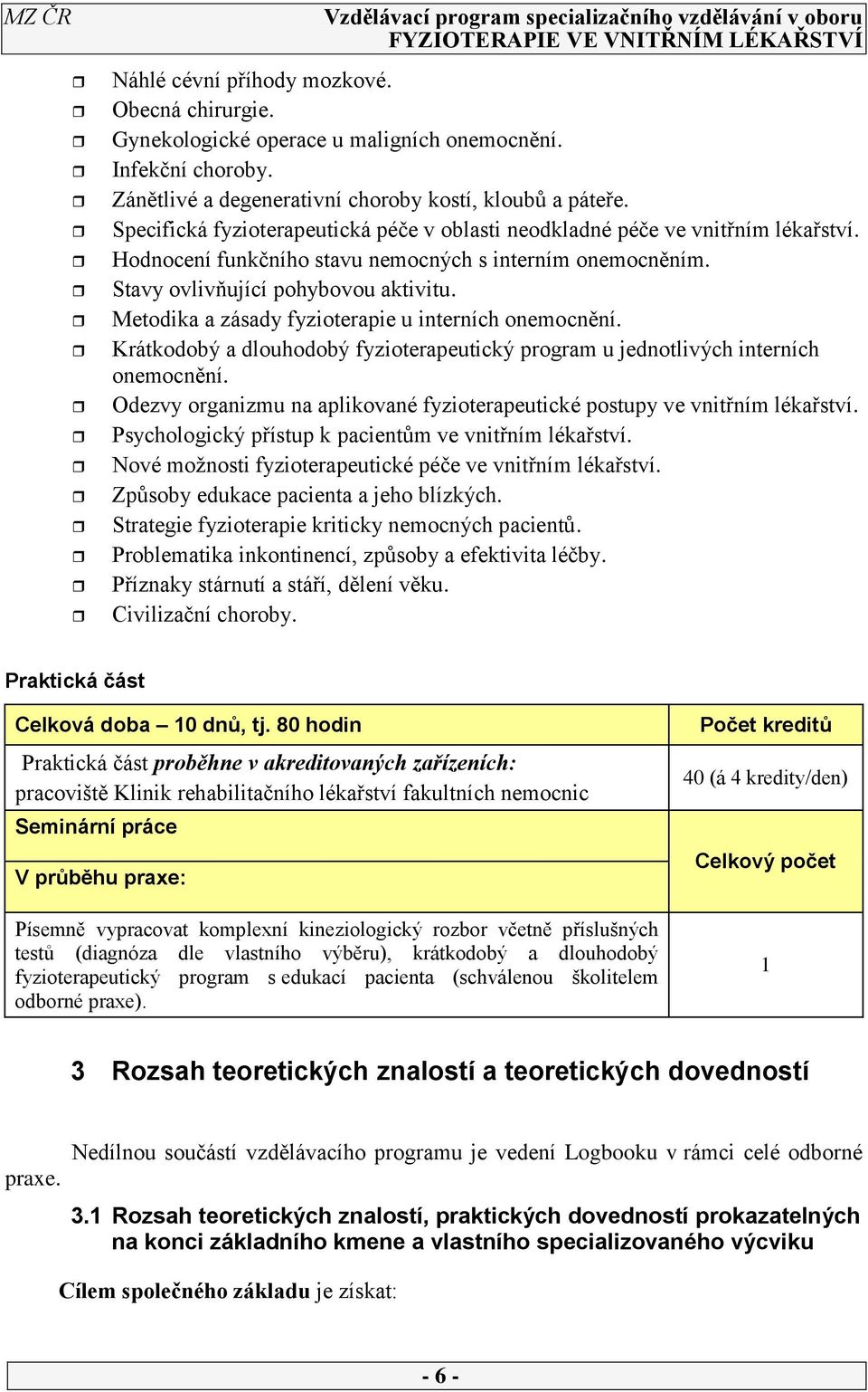 Metodika a zásady fyzioterapie u interních onemocnění. Krátkodobý a dlouhodobý fyzioterapeutický program u jednotlivých interních onemocnění.