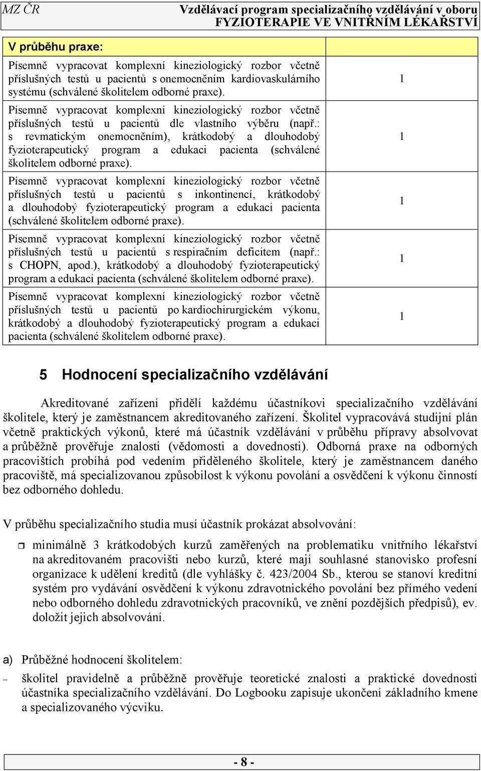 : s revmatickým onemocněním), krátkodobý a dlouhodobý fyzioterapeutický program a edukaci pacienta (schválené školitelem odborné praxe).