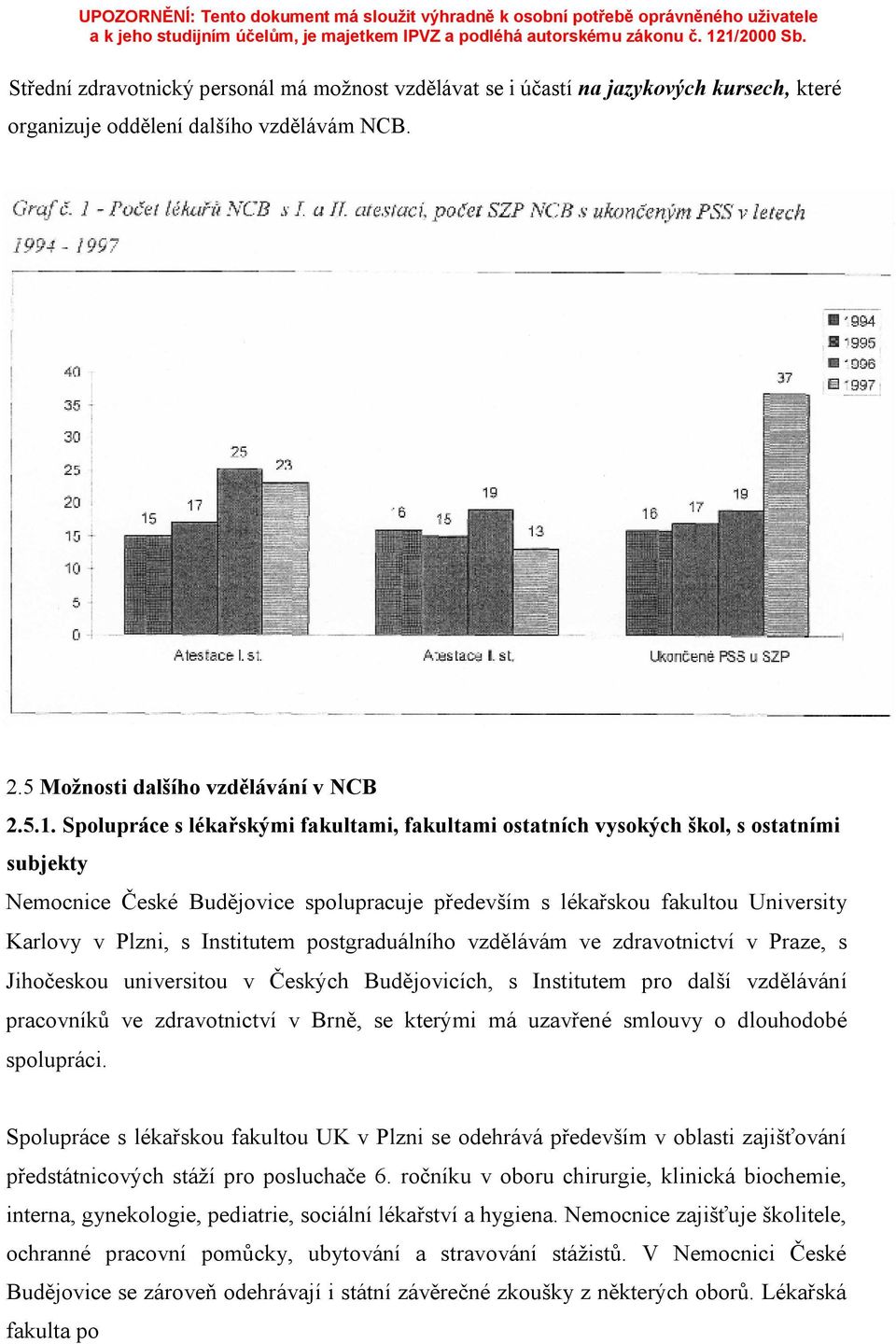 Institutem postgraduálního vzdělávám ve zdravotnictví v Praze, s Jihočeskou universitou v Českých Budějovicích, s Institutem pro další vzdělávání pracovníků ve zdravotnictví v Brně, se kterými má