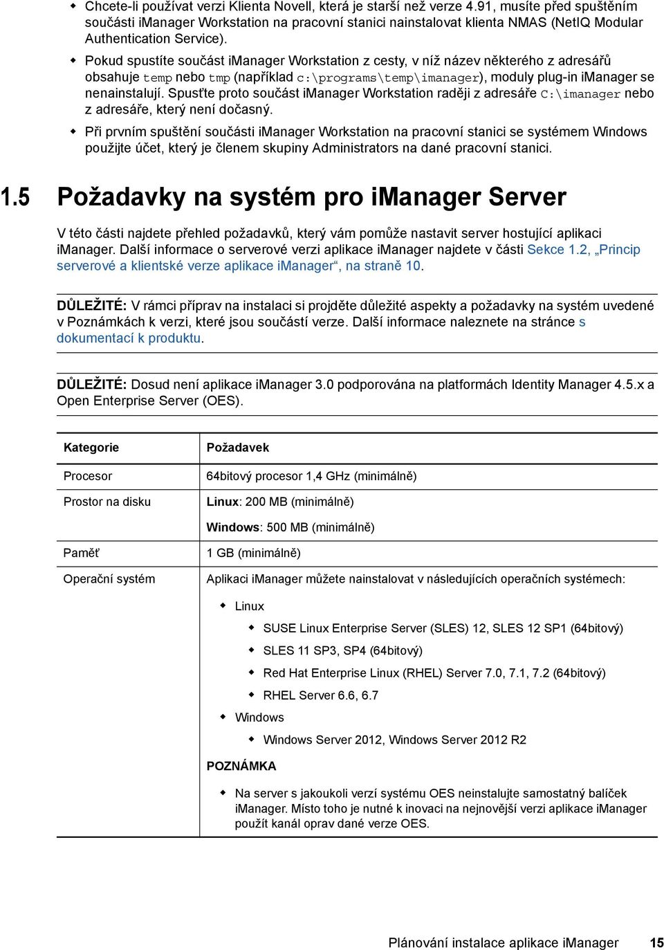 Pokud spustíte součást imanager Workstation z cesty, v níž název některého z adresářů obsahuje temp nebo tmp (například c:\programs\temp\imanager), moduly plug-in imanager se nenainstalují.