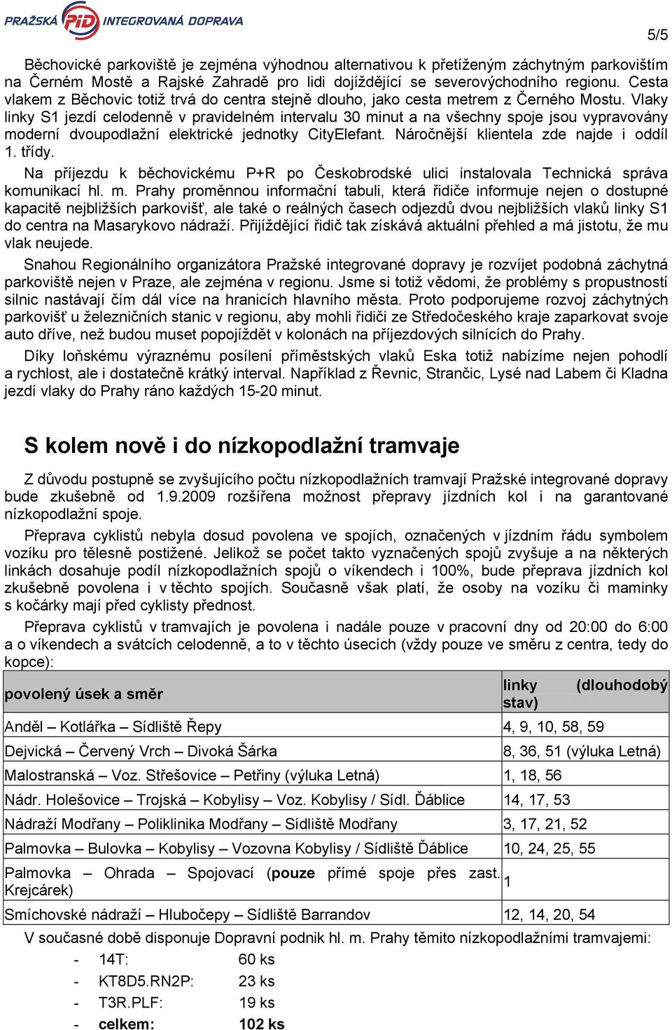 Vlaky linky S1 jezdí celodenně v pravidelném intervalu 30 minut a na všechny spoje jsou vypravovány moderní dvoupodlažní elektrické jednotky CityElefant. Náročnější klientela zde najde i oddíl 1.