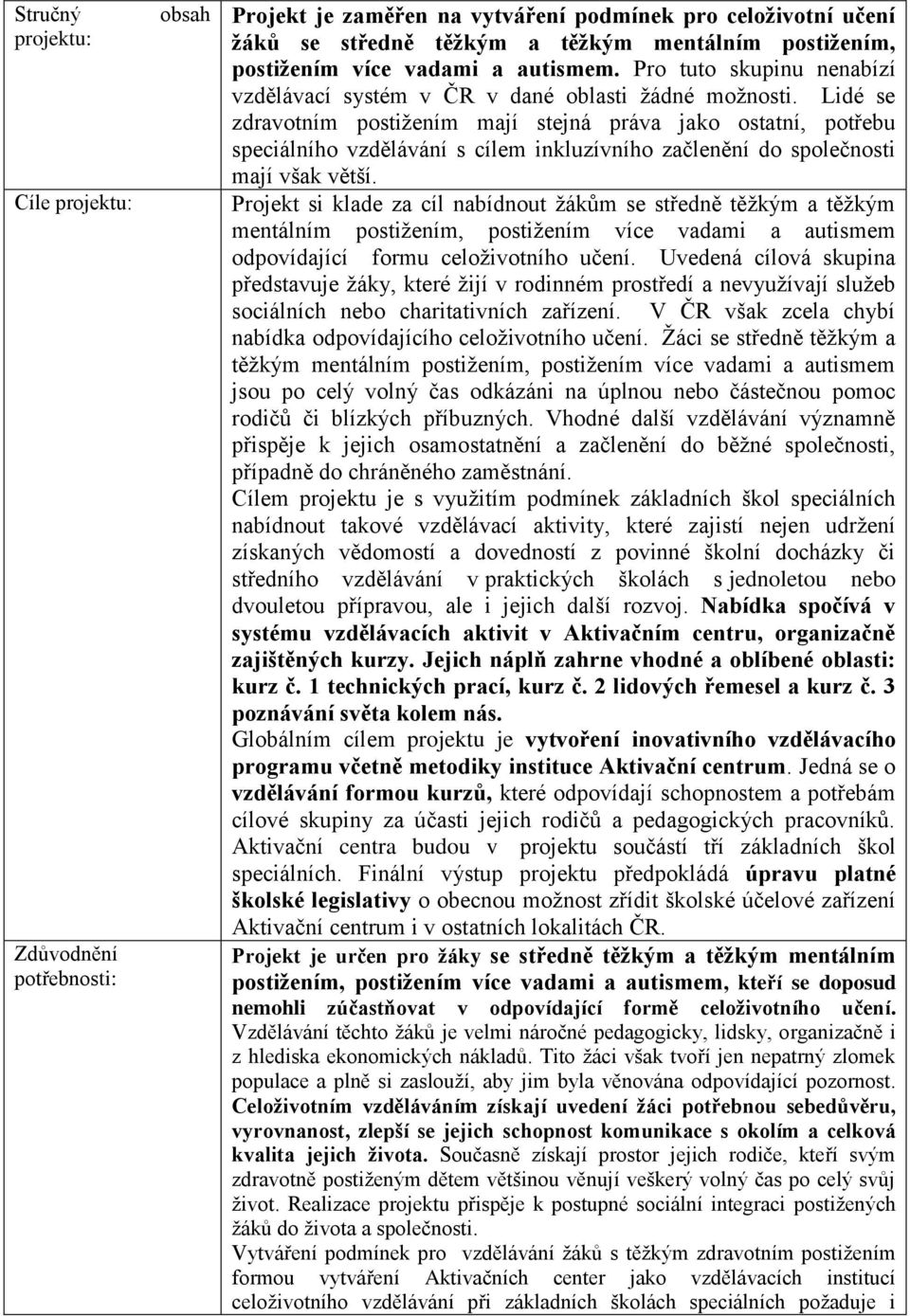 Lidé se zdravotním postiţením mají stejná práva jako ostatní, potřebu speciálního vzdělávání s cílem inkluzívního začlenění do společnosti mají však větší.