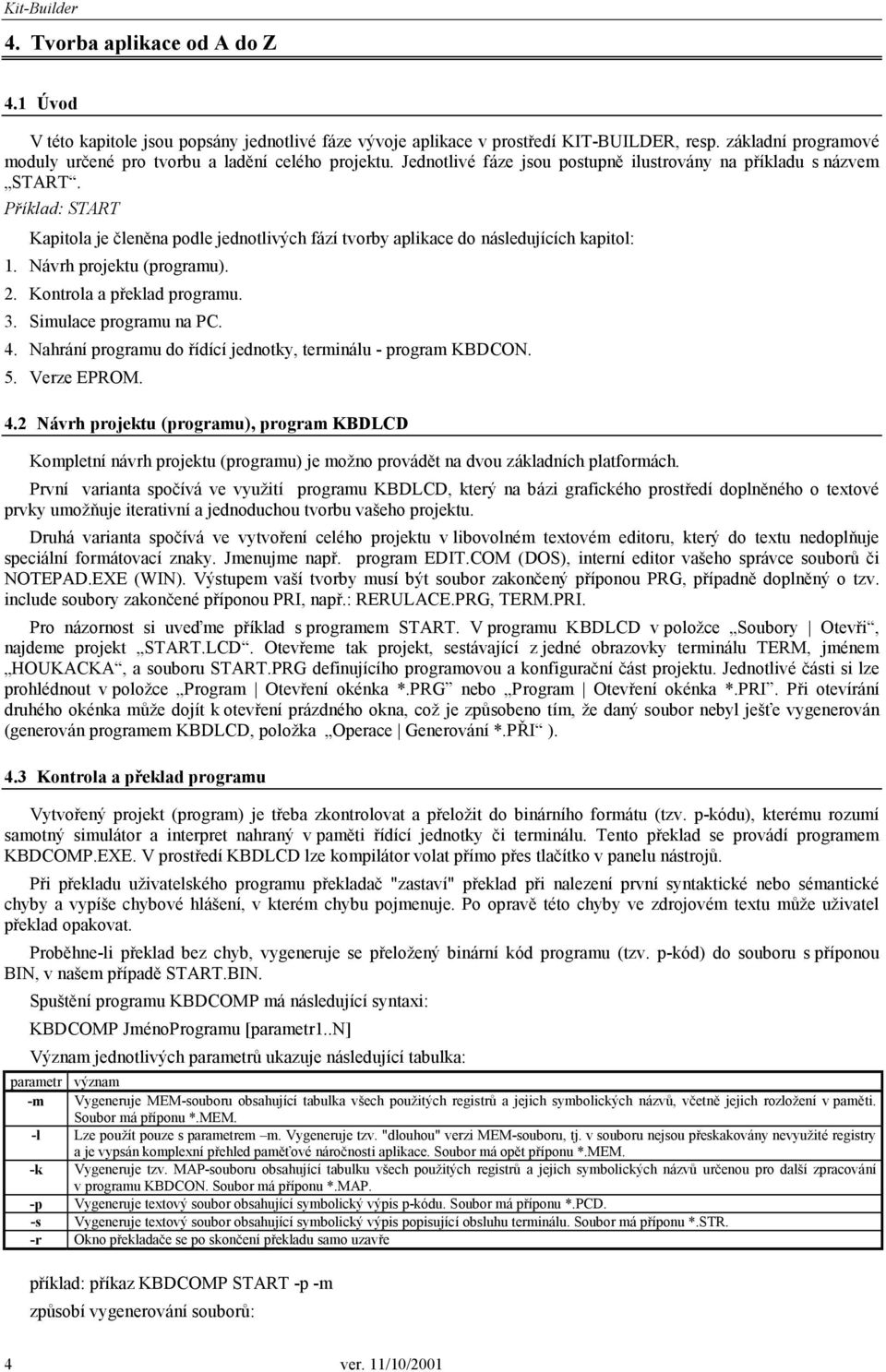 Příklad: START Kapitola je členěna podle jednotlivých fází tvorby aplikace do následujících kapitol: 1. Návrh projektu (programu). 2. Kontrola a překlad programu. 3. Simulace programu na PC. 4.