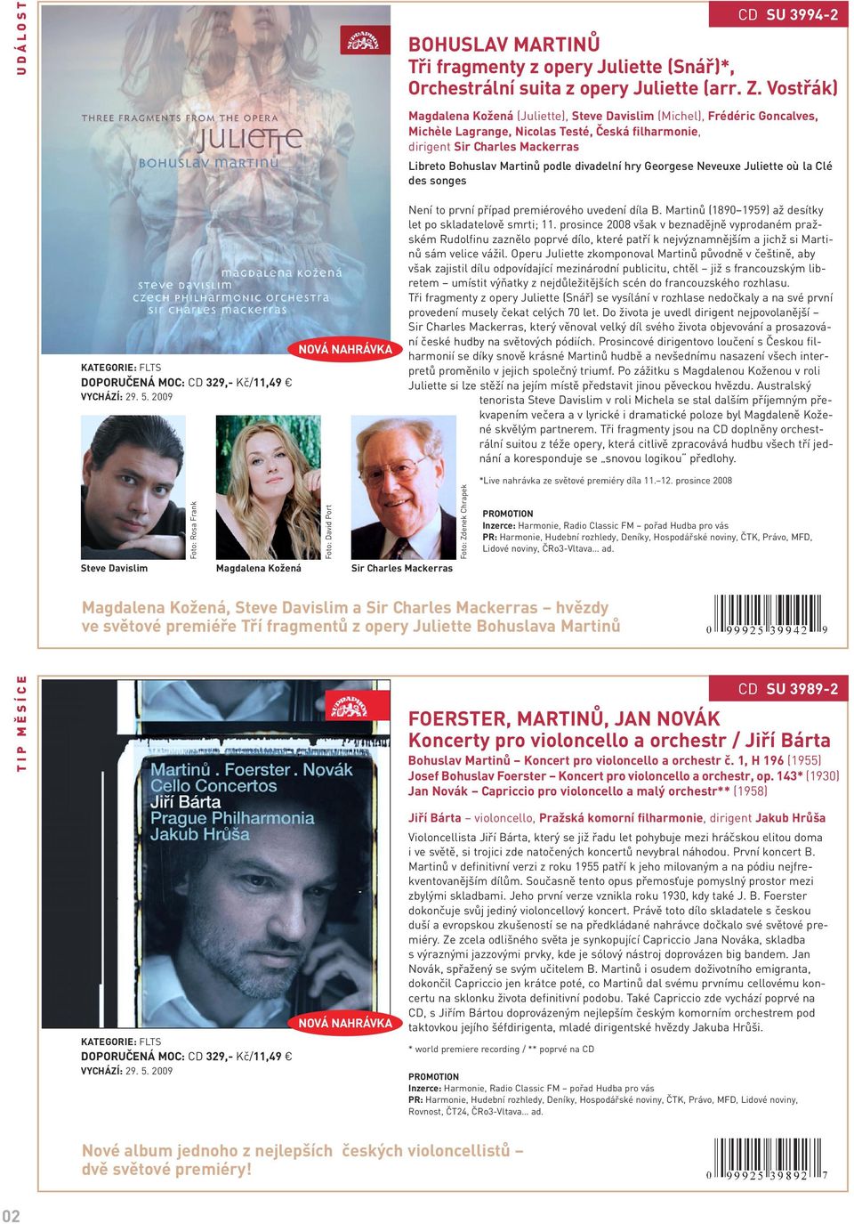 divadelní hry Georgese Neveuxe Juliette où la Clé des songes KATEGORIE: FLTS CD 329,- Kč/11,49 E NOVÁ NAHRÁVKA Není to první případ premiérového uvedení díla B.