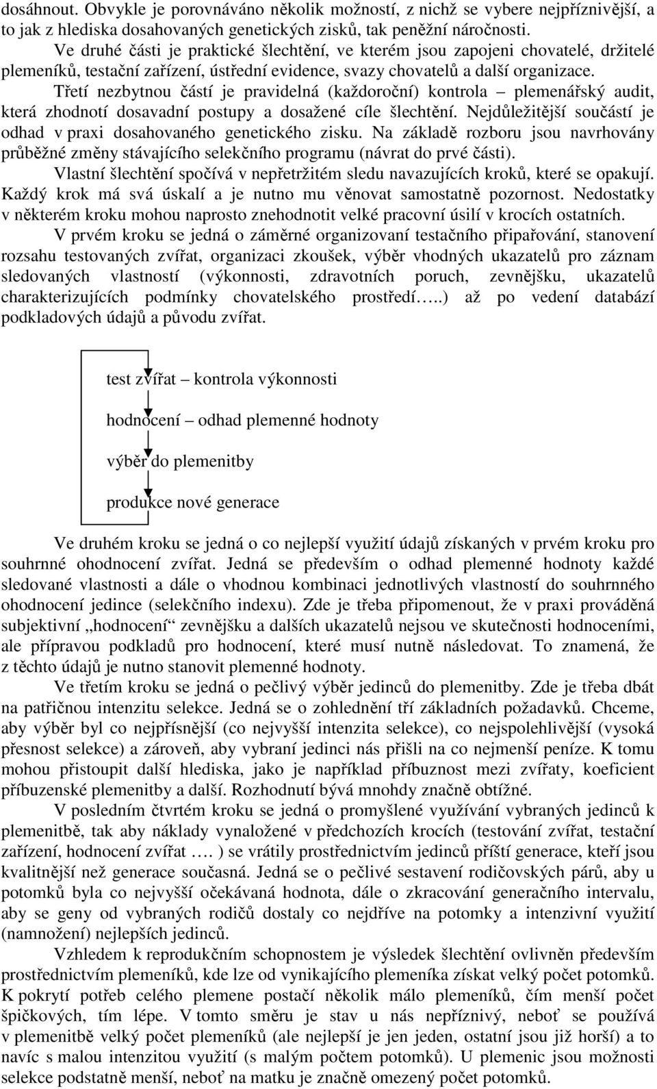 Třetí nezbytnou částí je pravidelná (každoroční) kontrola plemenářský audit, která zhodnotí dosavadní postupy a dosažené cíle šlechtění.