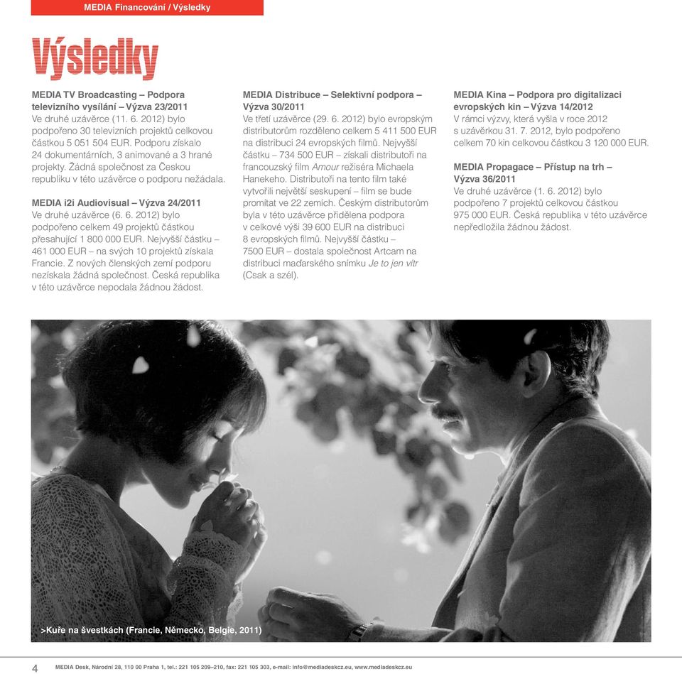 Žádná společnost za Českou republiku v této uzávěrce o podporu nežádala. MEDIA i2i Audiovisual Výzva 24/2011 Ve druhé uzávěrce (6. 6.