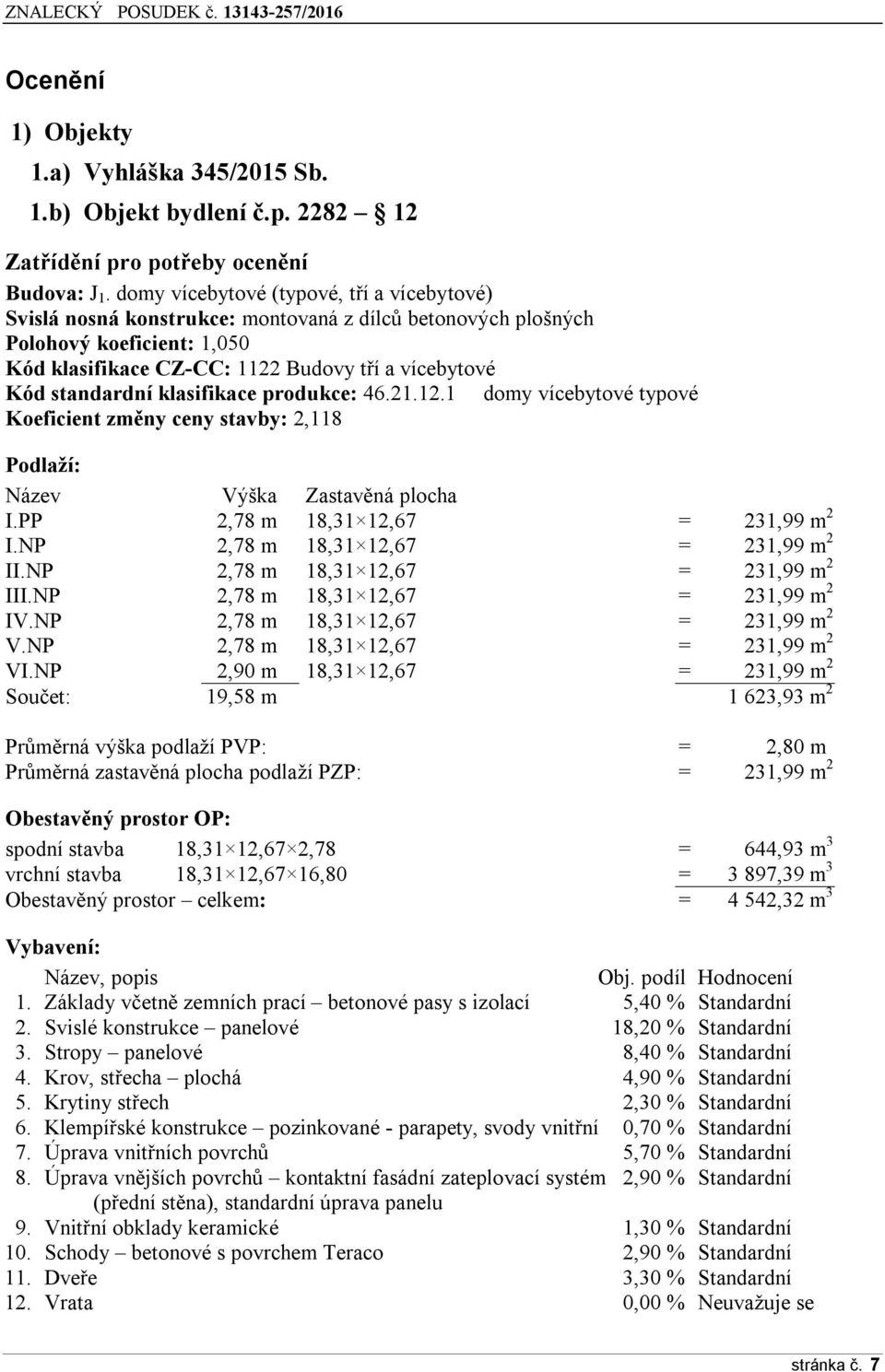 klasifikace produkce: 46.21.12.1 domy vícebytové typové Koeficient změny ceny stavby: 2,118 Podlaží: Název Výška Zastavěná plocha I.PP 2,78 m 18,31 12,67 = 231,99 m 2 I.