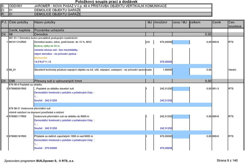 do 15 %, MVC m3 970,05000 0,00 800-6 RTS Budovy výšky do 35 m.