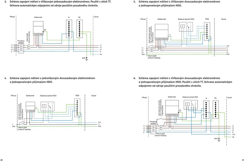 Schéma zapojení měření s třífázovým dvousazbovým elektroměrem a jednopovelovým příjímačem HDO. 4.