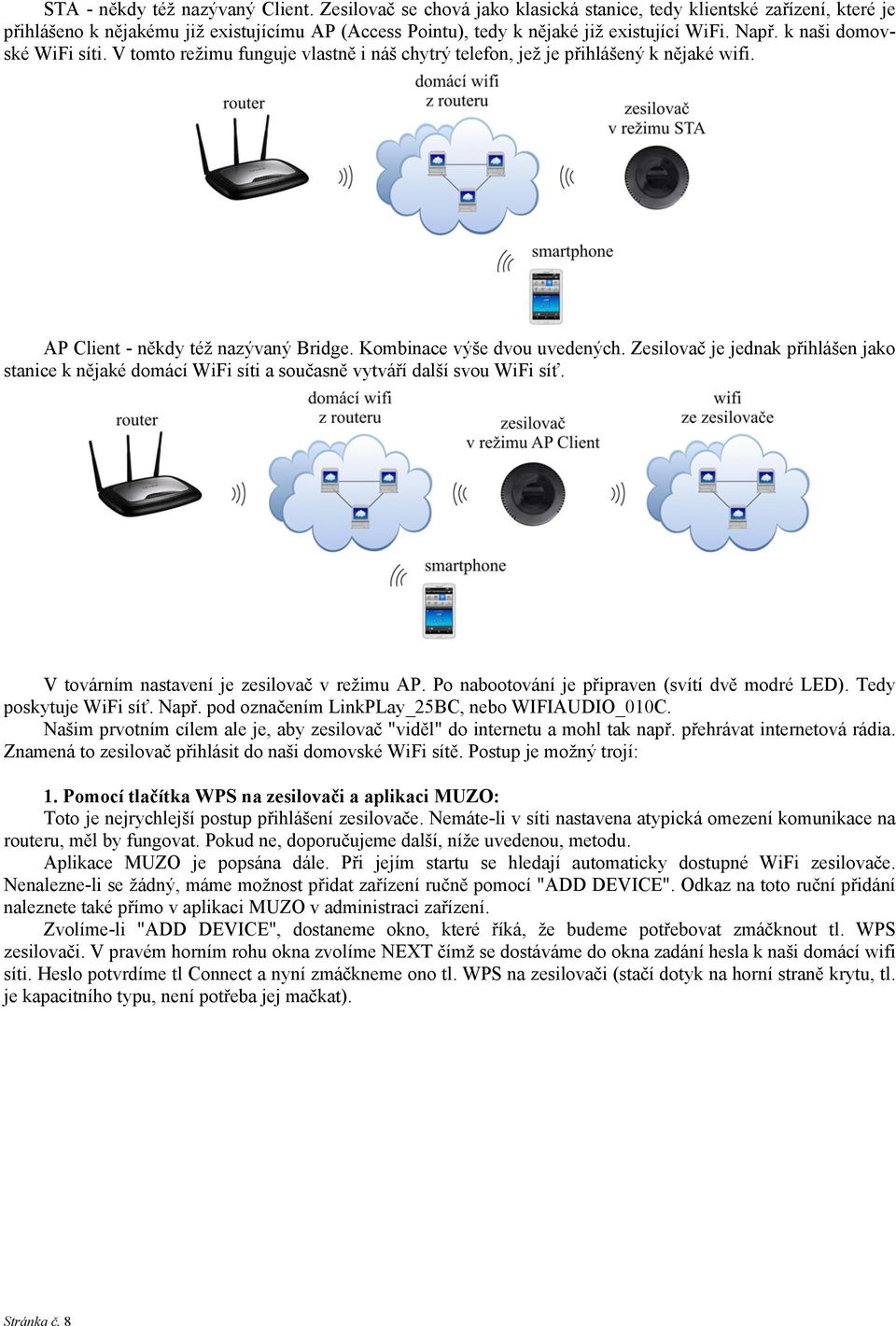 k naši domovské WiFi síti. V tomto režimu funguje vlastně i náš chytrý telefon, jež je přihlášený k nějaké wifi. AP Client - někdy též nazývaný Bridge. Kombinace výše dvou uvedených.