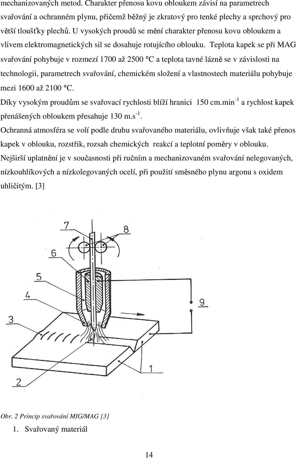 Teplota kapek se při MAG svařování pohybuje v rozmezí 1700 až 2500 C a teplota tavné lázně se v závislosti na technologii, parametrech svařování, chemickém složení a vlastnostech materiálu pohybuje