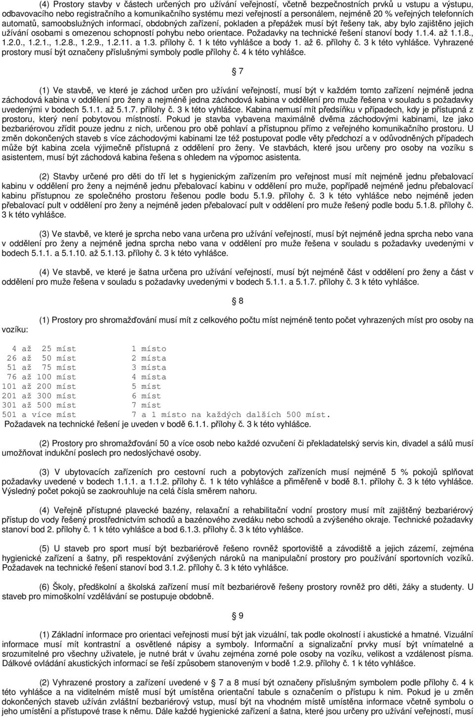 pohybu nebo orientace. Požadavky na technické řešení stanoví body 1.1.4. až 1.1.8., 1.2.0., 1.2.1., 1.2.8., 1.2.9., 1.2.11. a 1.3. přílohy č. 1 k této vyhlášce a body 1. až 6. přílohy č. 3 k této vyhlášce.