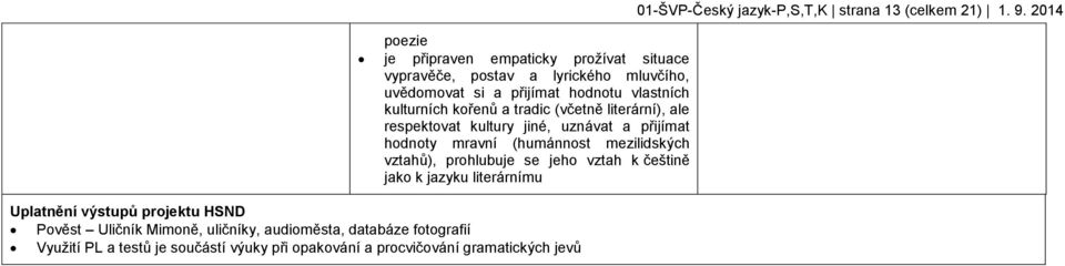 se jeho vztah k češtině jako k jazyku literárnímu Uplatnění výstupů projektu HSND Pověst Uličník Mimoně, uličníky, audioměsta, databáze