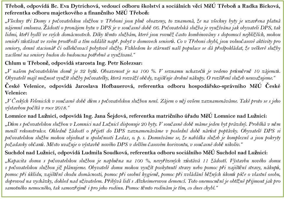 plně obsazeny, to znamená, že na všechny byty je uzavřena platná nájemní smlouva. Žádostí o pronájem bytu v DPS je v současné době 66.