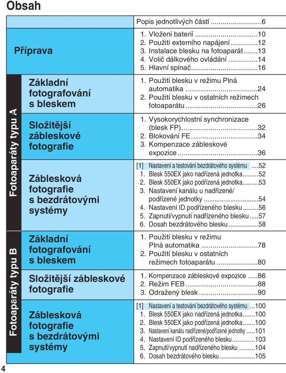 Voliã dálkového ovládání...1 5. Hlavní spínaã...16 1. PouÏití blesku v reïimu Plná automatika.... PouÏití blesku v ostatních reïimech fotoaparátu...6 1. Vysokorychlostní synchronizace (blesk FP)...3.