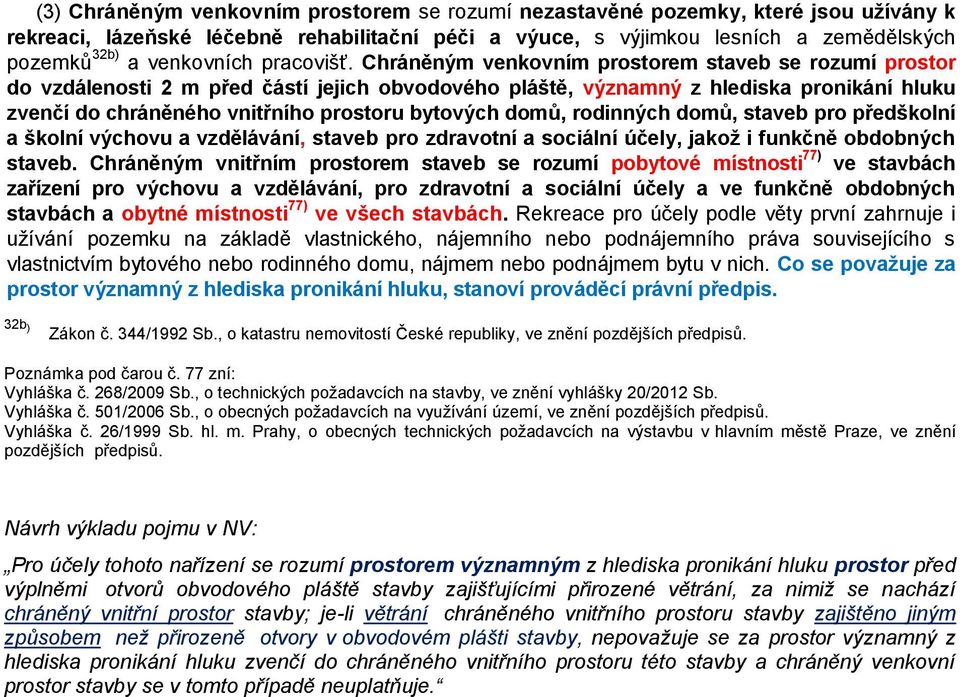 Chráněným venkovním prostorem staveb se rozumí prostor do vzdálenosti 2 m před částí jejich obvodového pláště, významný z hlediska pronikání hluku zvenčí do chráněného vnitřního prostoru bytových