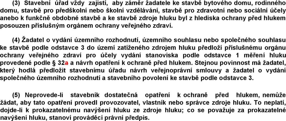 (4) Žadatel o vydání územního rozhodnutí, územního souhlasu nebo společného souhlasu ke stavbě podle odstavce 3 do území zatíženého zdrojem hluku předloží příslušnému orgánu ochrany veřejného zdraví