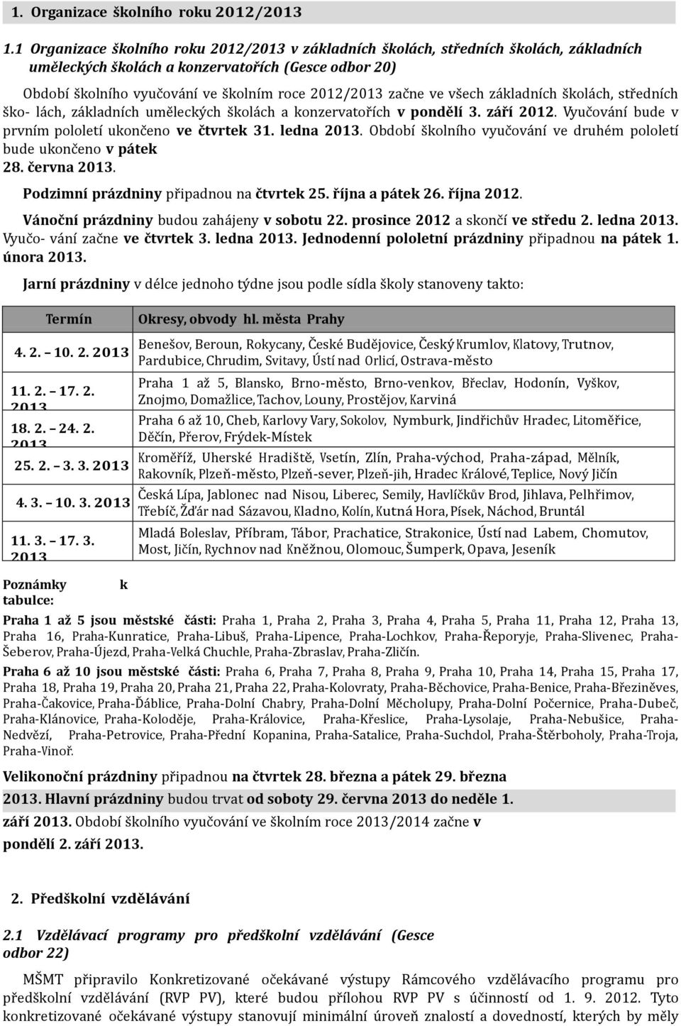 ve všech základních školách, středních ško- lách, základních uměleckých školách a konzervatořích v pondělí 3. září 2012. Vyučování bude v prvním pololetí ukončeno ve čtvrtek 31. ledna 2013.