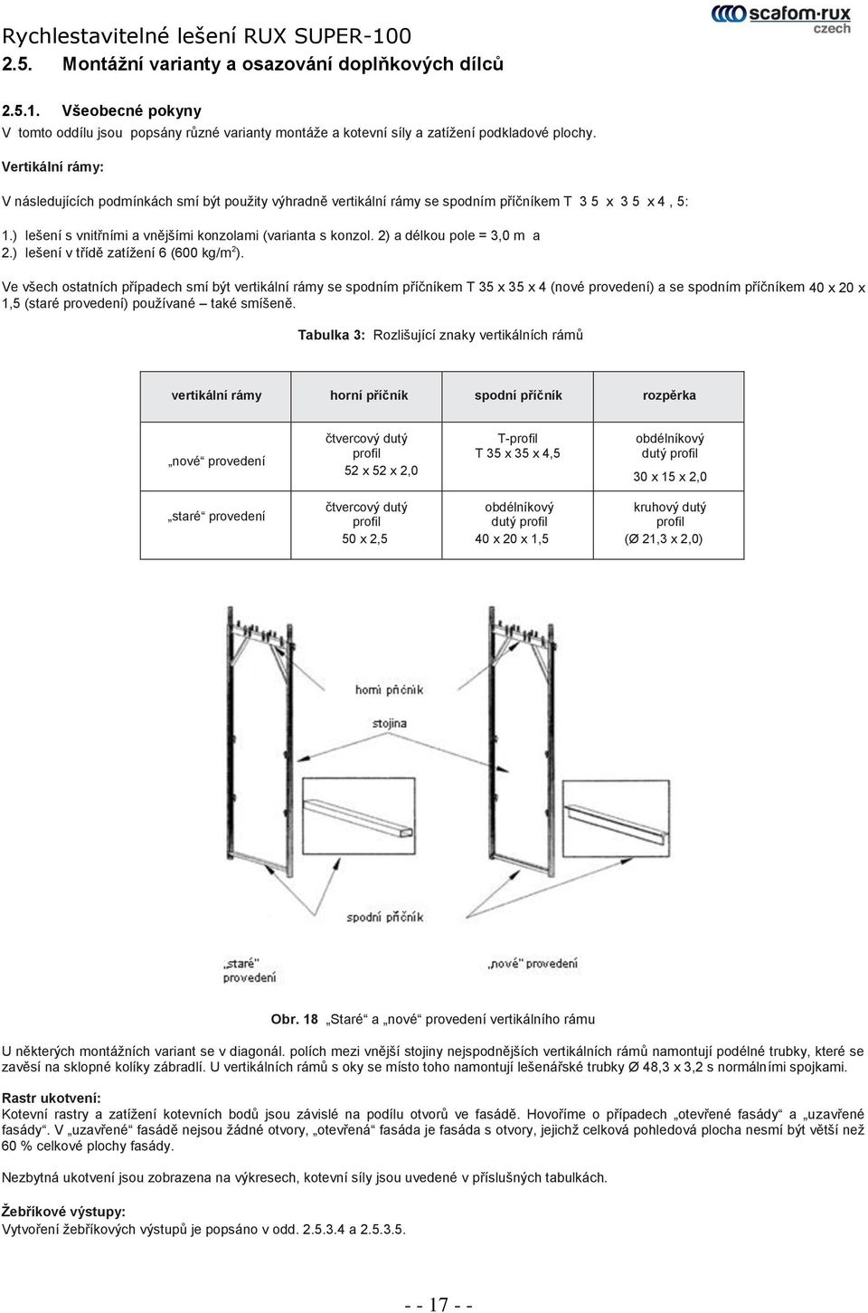 2) a délkou pole = 3,0 m a 2.) lešení v třídě zatížení 6 (600 kg/m 2 ).