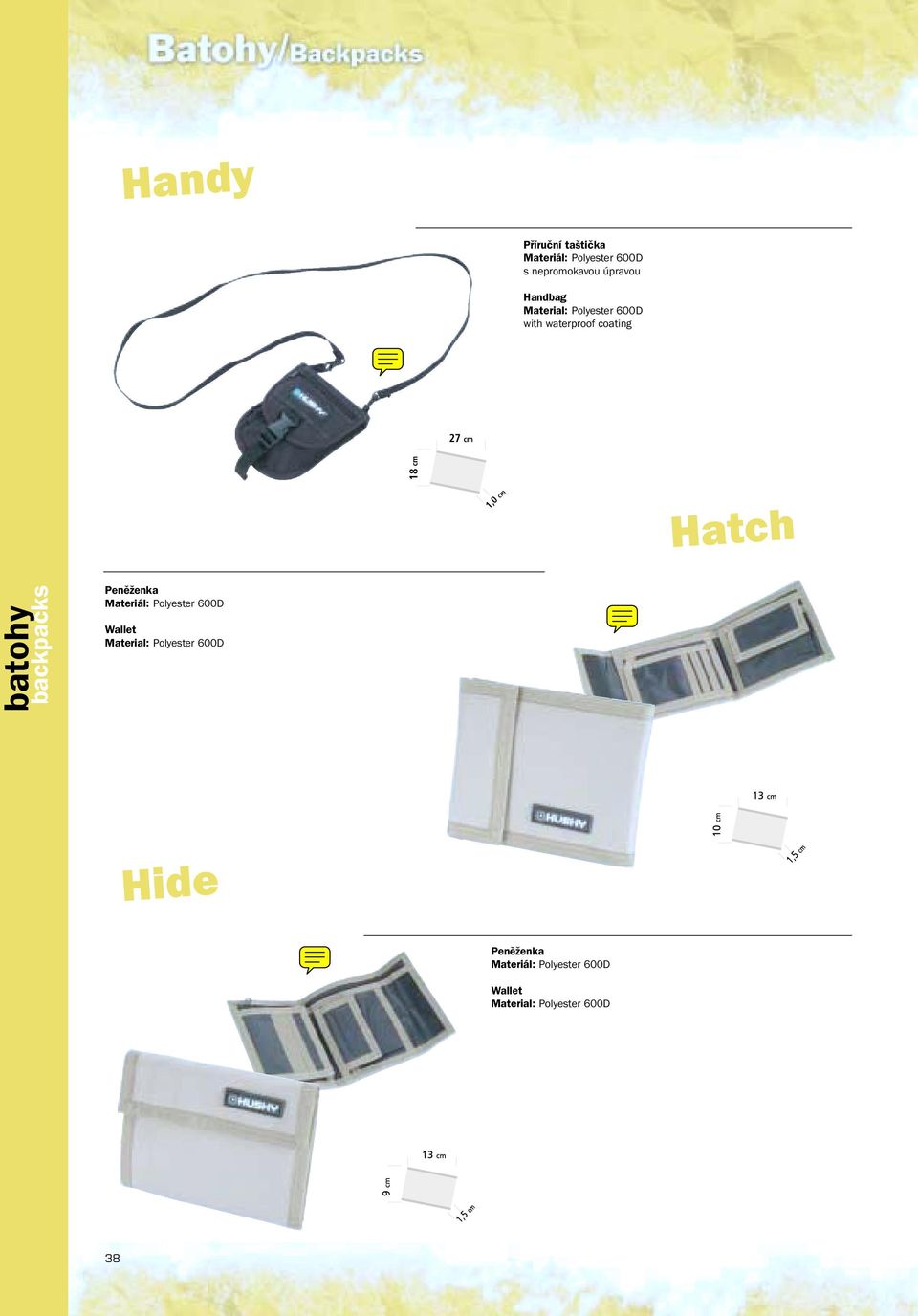 cm Hatch Peněženka Materiál: Polyester 600D Wallet Material: Polyester