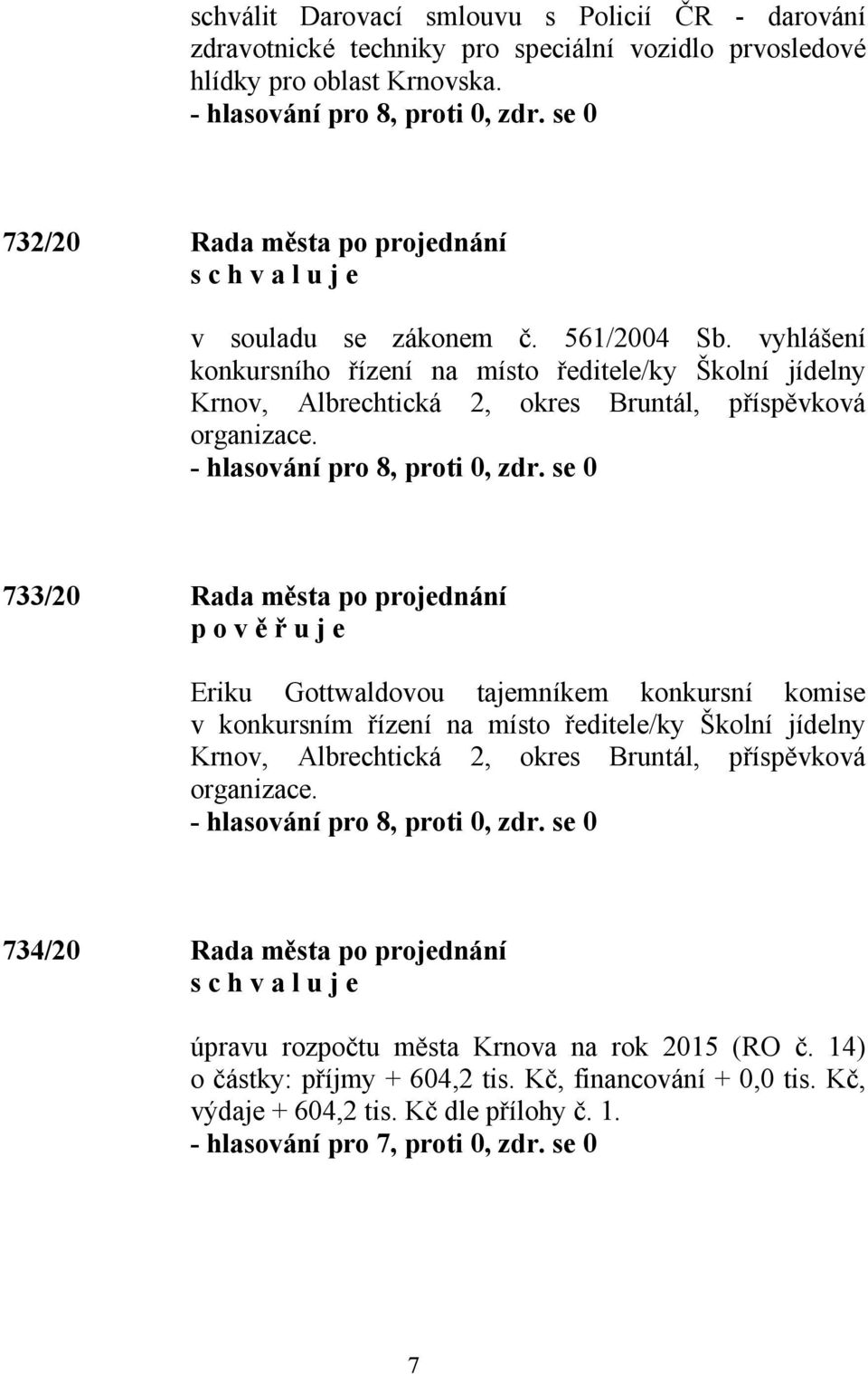 vyhlášení konkursního řízení na místo ředitele/ky Školní jídelny Krnov, Albrechtická 2, okres Bruntál, příspěvková organizace.