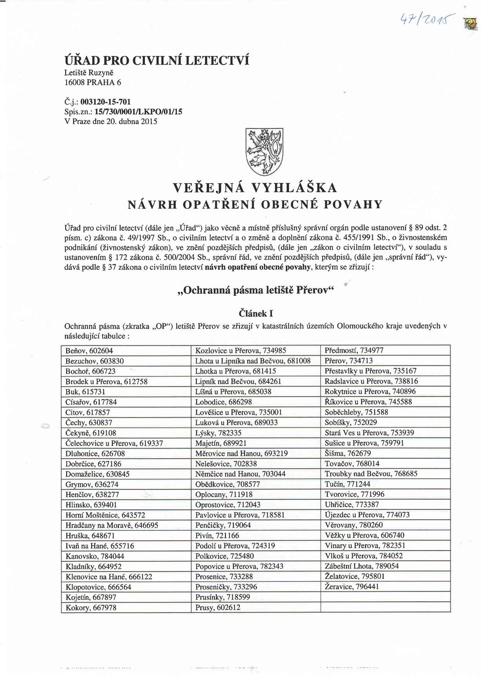 , o civilnim letectvi a o zmdnd a doplneni zdkona t,. 4551199I Sb.