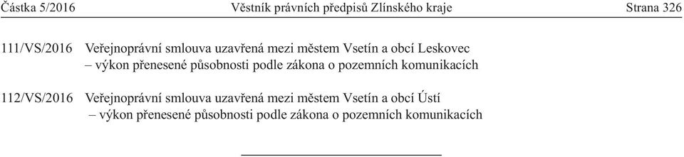 smlouva uzavřená mezi městem Vsetín a obcí Leskovec