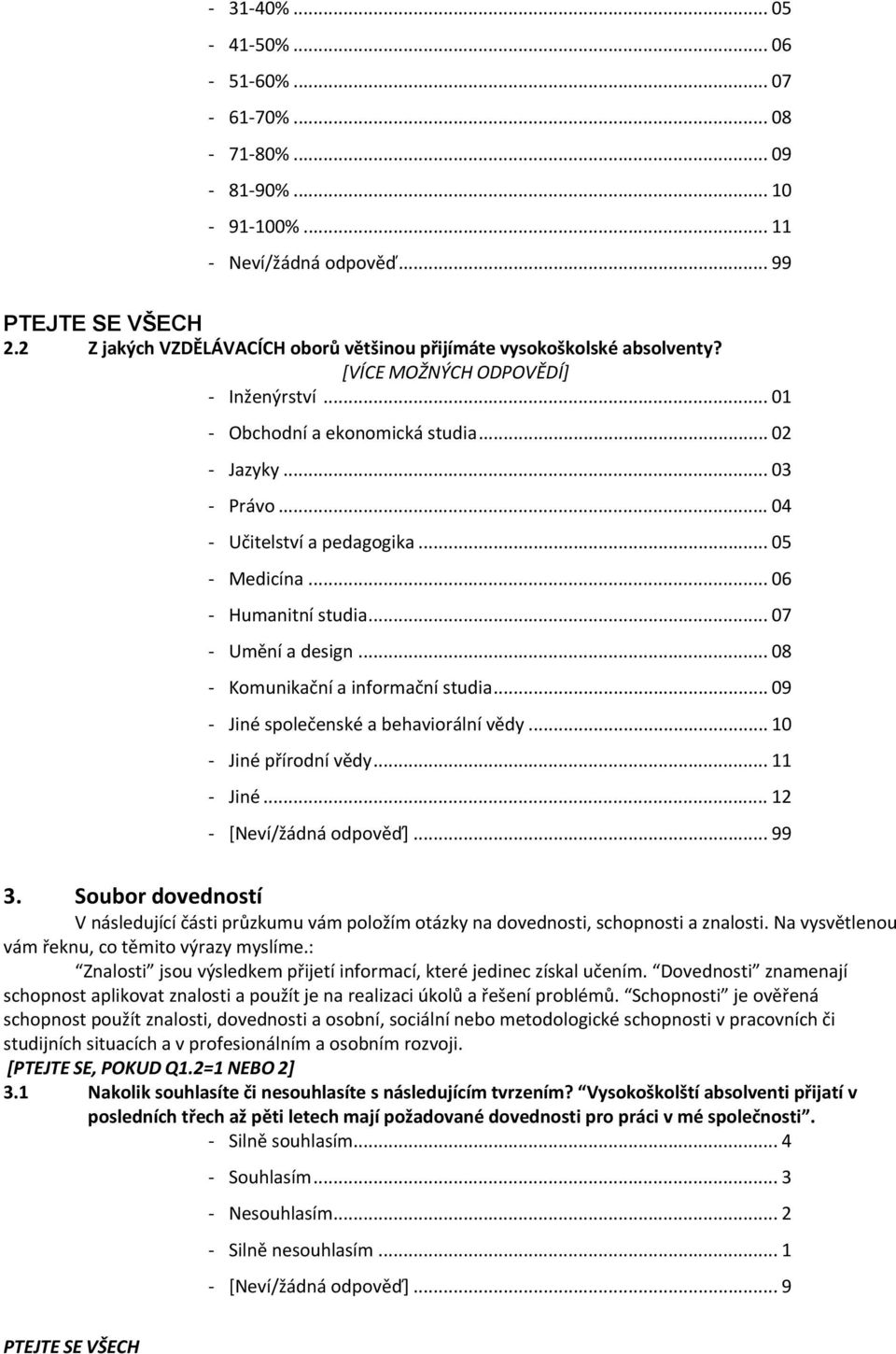 .. 08 Komunikační a informační studia... 09 Jiné společenské a behaviorální vědy... 10 Jiné přírodní vědy... 11 Jiné... 12 [Neví/žádná odpověď]... 99 3.