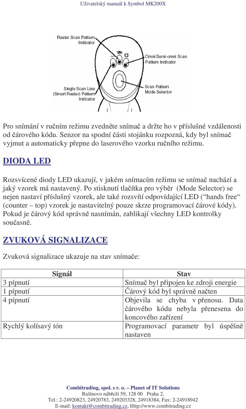 DIODA LED Rozsvícené diody LED ukazují, v jakém snímacím režimu se sníma nachází a jaký vzorek má nastavený.