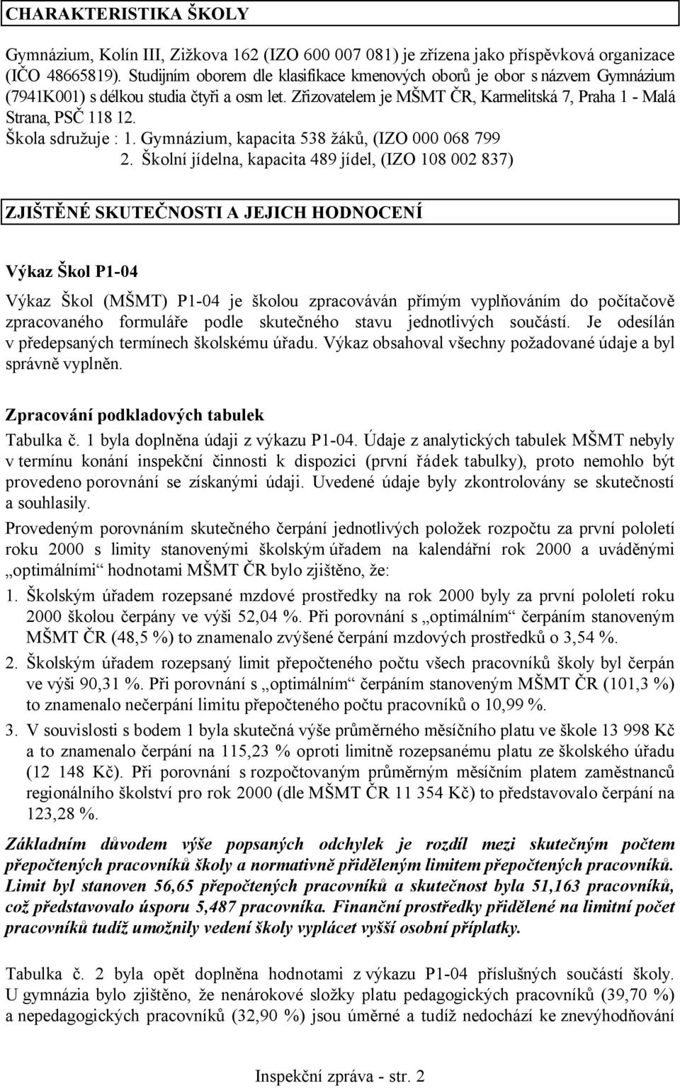 Škola sdružuje : 1. Gymnázium, kapacita 538 žáků, (IZO 000 068 799 2.