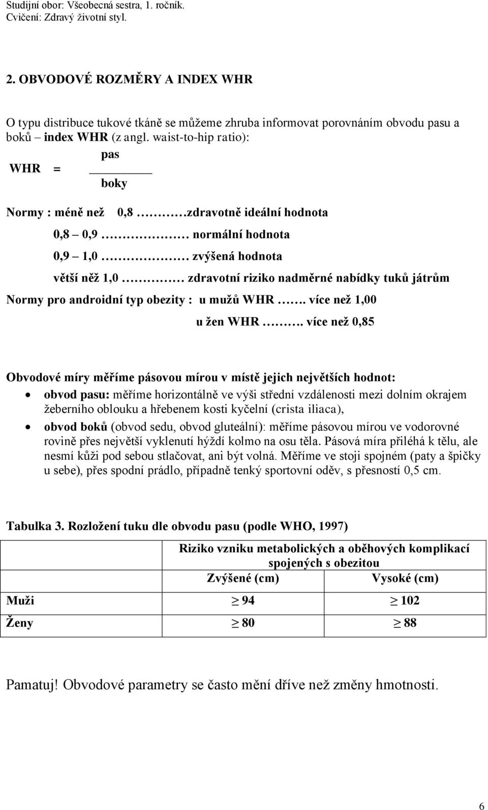 pro androidní typ obezity : u mužů WHR. více než 1,00 u žen WHR.