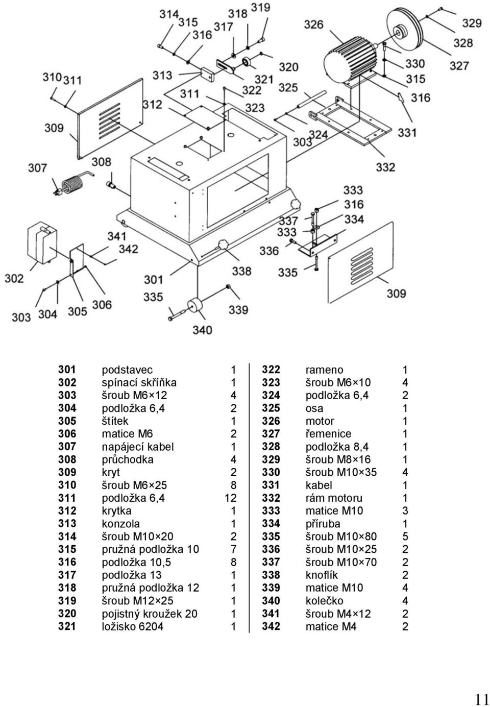 312 krytka 1 333 matice M10 3 313 konzola 1 334 příruba 1 314 šroub M10 20 2 335 šroub M10 80 5 315 pružná podložka 10 7 336 šroub M10 25 2 316 podložka 10,5 8 337 šroub M10 70 2 317