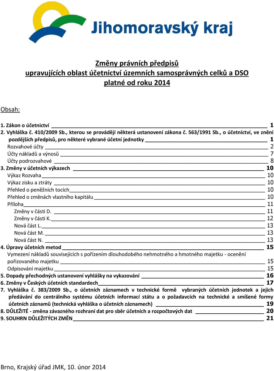 Změny v účetních výkazech 10 Výkaz Rozvaha 10 Výkaz zisku a ztráty 10 Přehled o peněžních tocích 10 Přehled o změnách vlastního kapitálu 10 Příloha 11 Změny v části D. 11 Změny v části K.